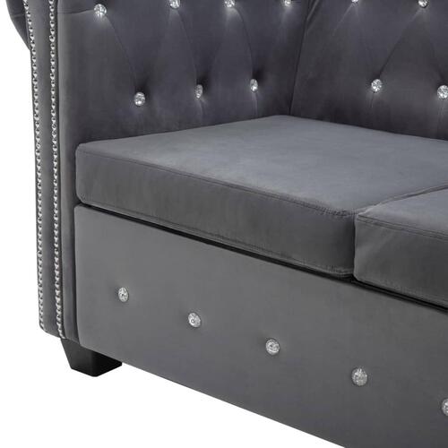 Chaiselong Chesterfield-sofa 199x142x72 cm velour grå
