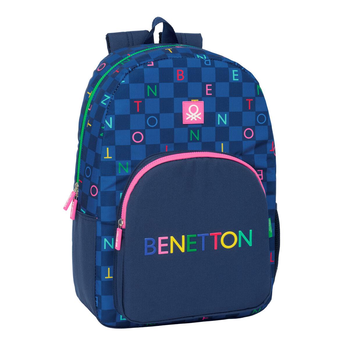 Benetton Damero skoletaske - marineblå 30 × 46 × 14 cm