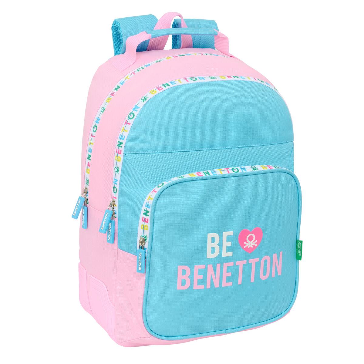 Benetton skoletaske Unique - pink/turkisblå 32 × 42 × 15 cm