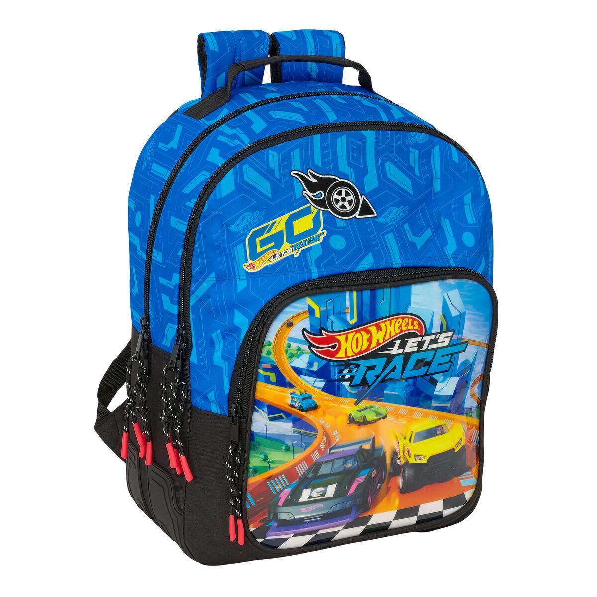 Hot Wheels skoletaske - Let’s Race, blå/sort, 32 × 42 × 15 cm