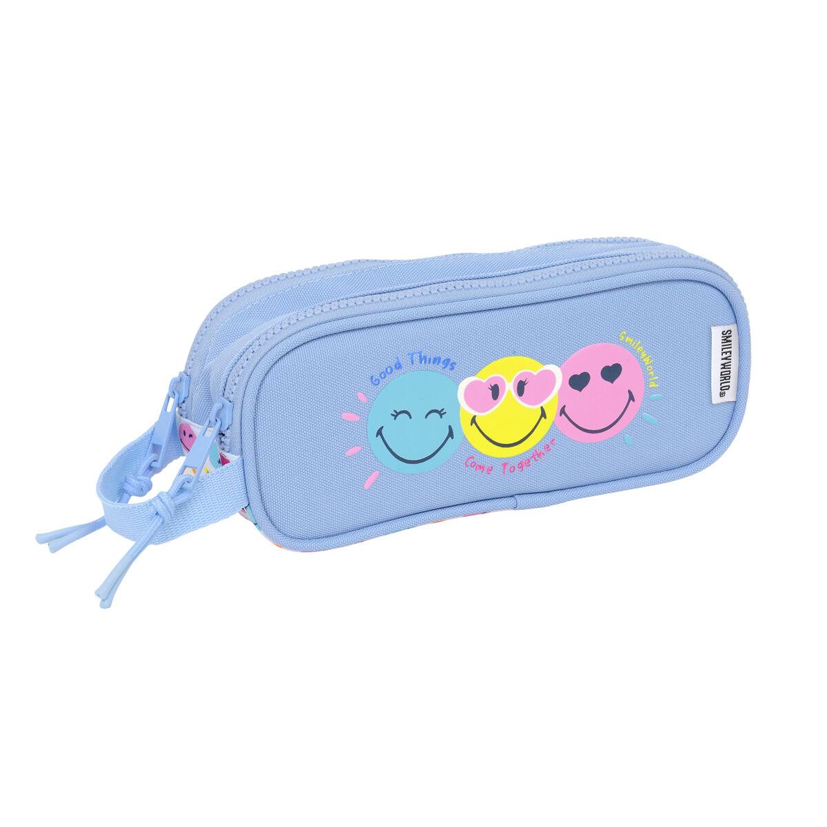 Smiley dobbelt penalhus Joyful - multifarvet/lyseblå 21 × 8 × 6 cm