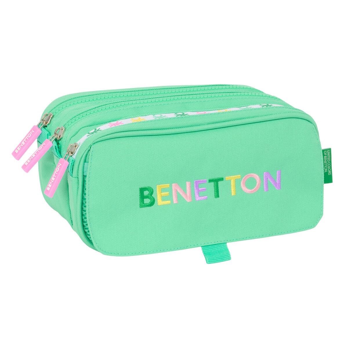 Benetton tredobbelt penalhus - mintgrøn, 21,5 × 10 × 8 cm