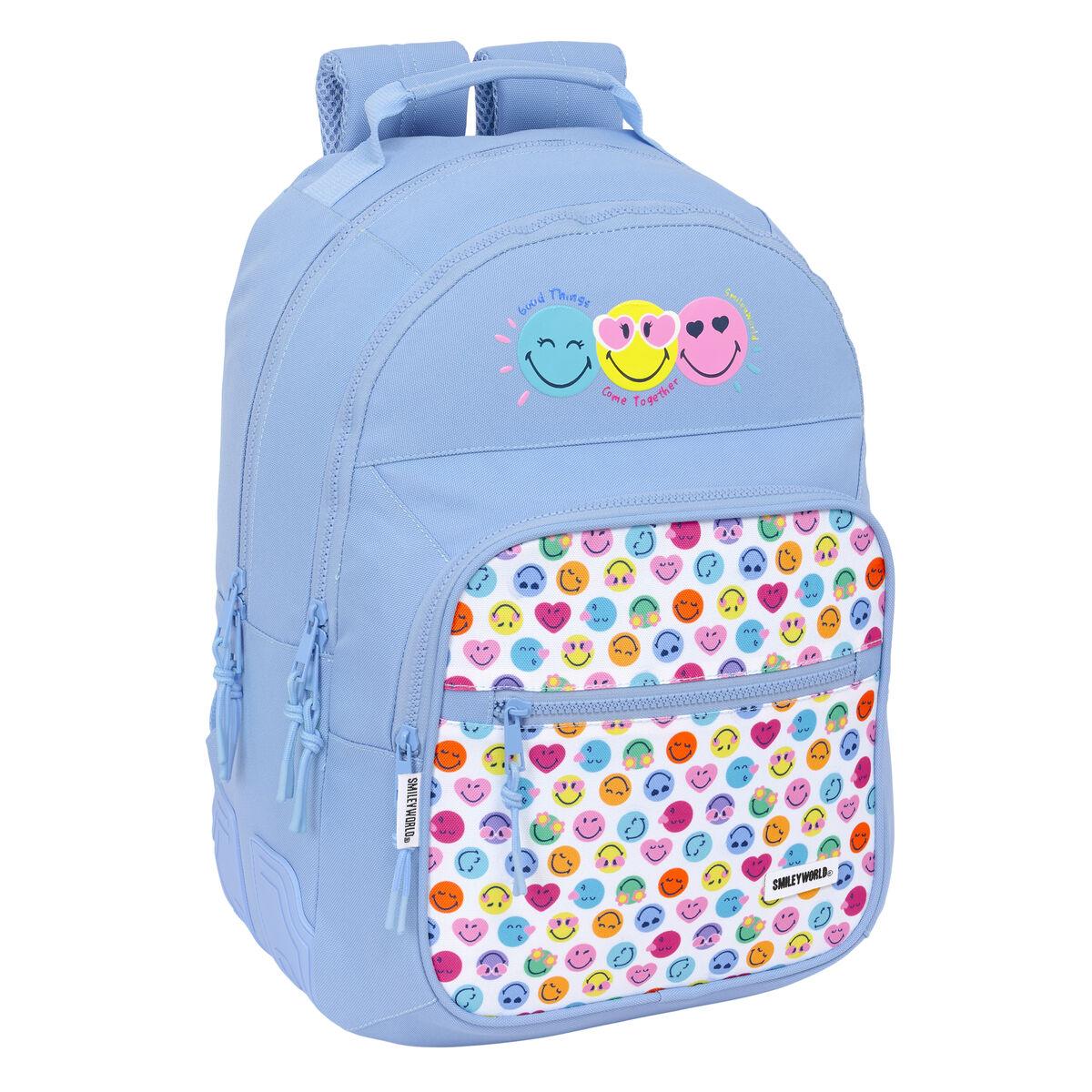 Smiley Skoletaske Joyful - Blå/Multifarvet 32 × 42 × 15 cm
