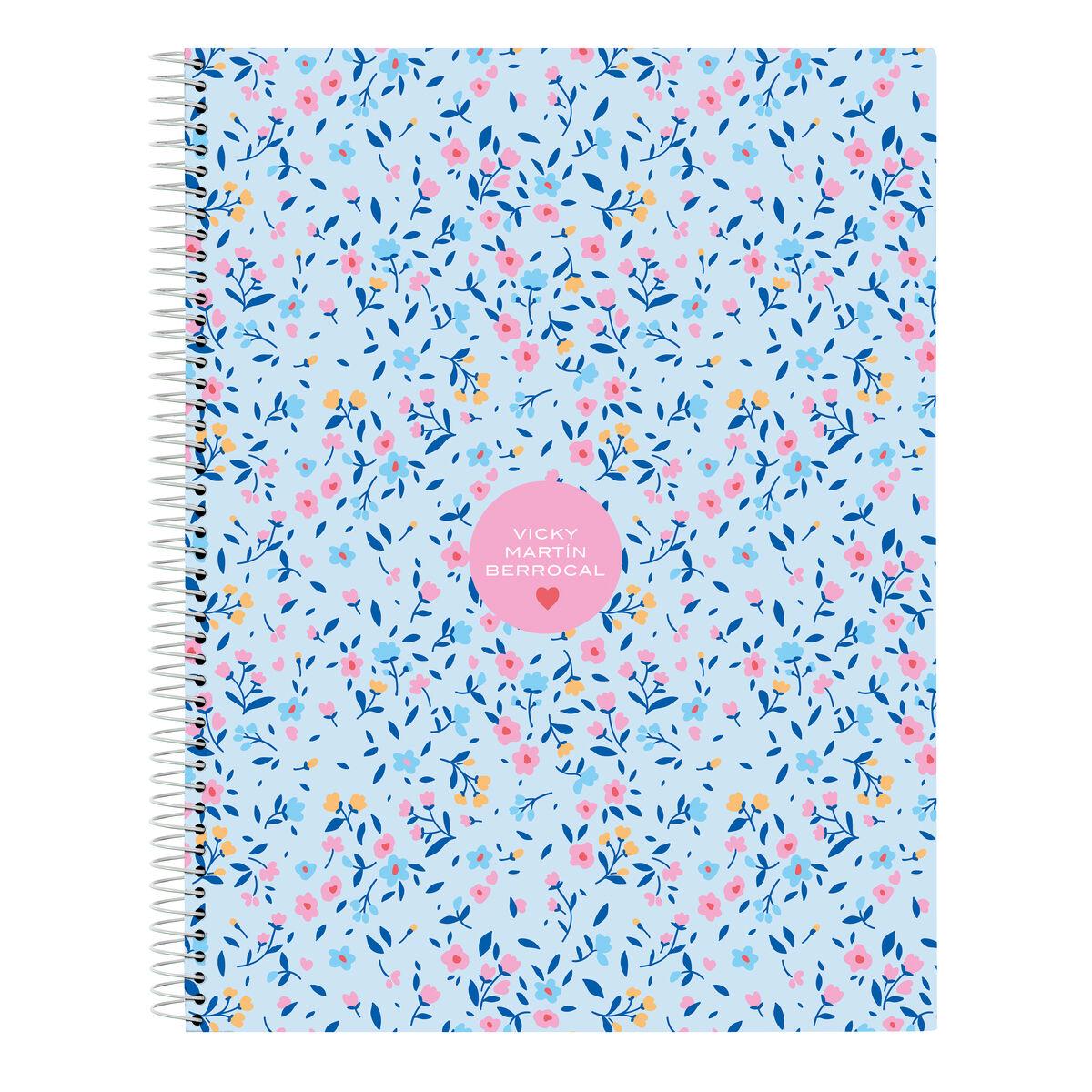 Notesbog A4 med spiral - Vicky Martín Berrocal Paraíso, blå/pink, 120 ark