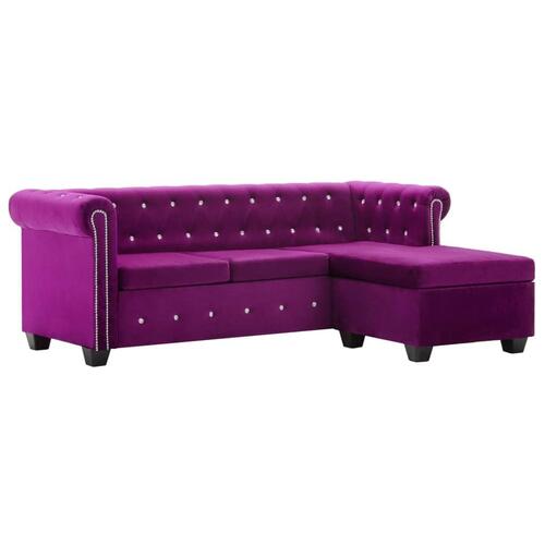 L-formet chesterfieldsofa fløjlsbetræk 199 x 142 x 72 lilla