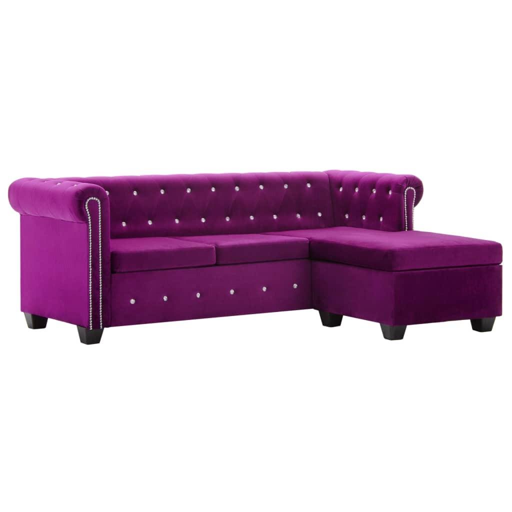 L-formet chesterfieldsofa fløjlsbetræk 199 x 142 x 72 lilla
