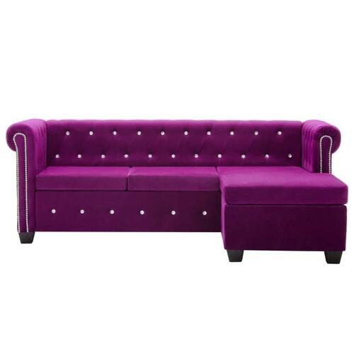 L-formet chesterfieldsofa fløjlsbetræk 199 x 142 x 72 lilla