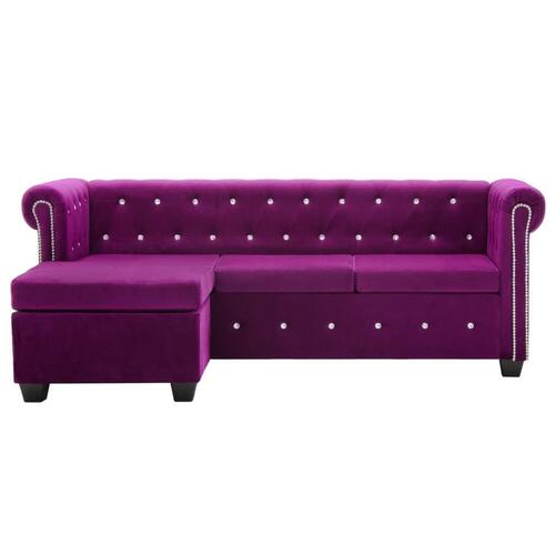L-formet chesterfieldsofa fløjlsbetræk 199 x 142 x 72 lilla