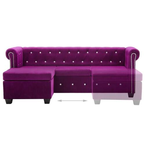 L-formet chesterfieldsofa fløjlsbetræk 199 x 142 x 72 lilla