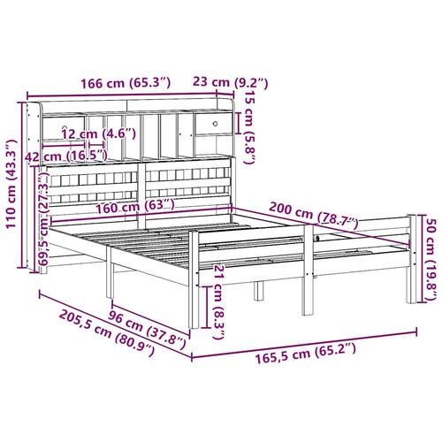 Seng med reol uden madras 160x200 cm massivt fyrretræ