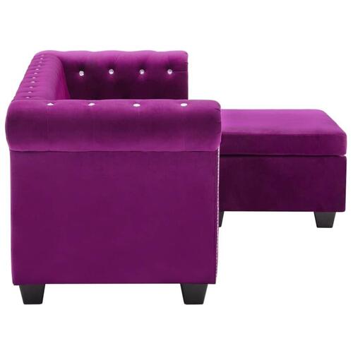 L-formet chesterfieldsofa fløjlsbetræk 199 x 142 x 72 lilla