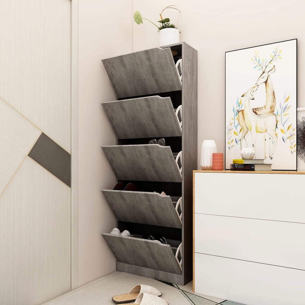 Skoskab med 5 låger 59x24x167 cm spånplade betongrå