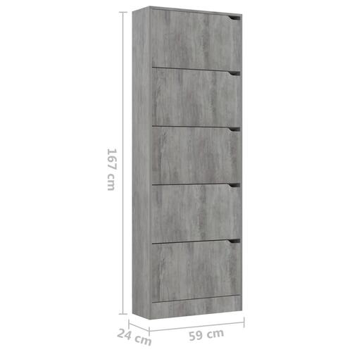 Skoskab med 5 låger 59x24x167 cm spånplade betongrå