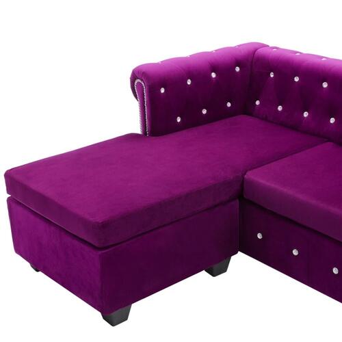 L-formet chesterfieldsofa fløjlsbetræk 199 x 142 x 72 lilla