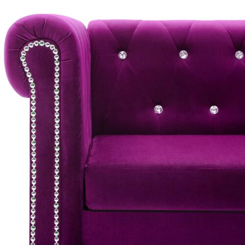 L-formet chesterfieldsofa fløjlsbetræk 199 x 142 x 72 lilla