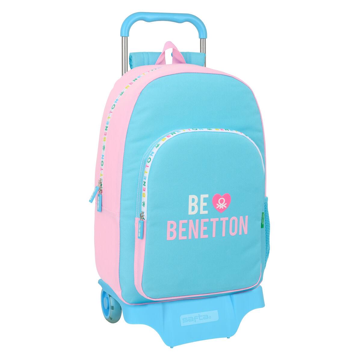 Benetton skolerygsæk med hjul - Unique, pink/turkis, 30 × 46 × 14 cm