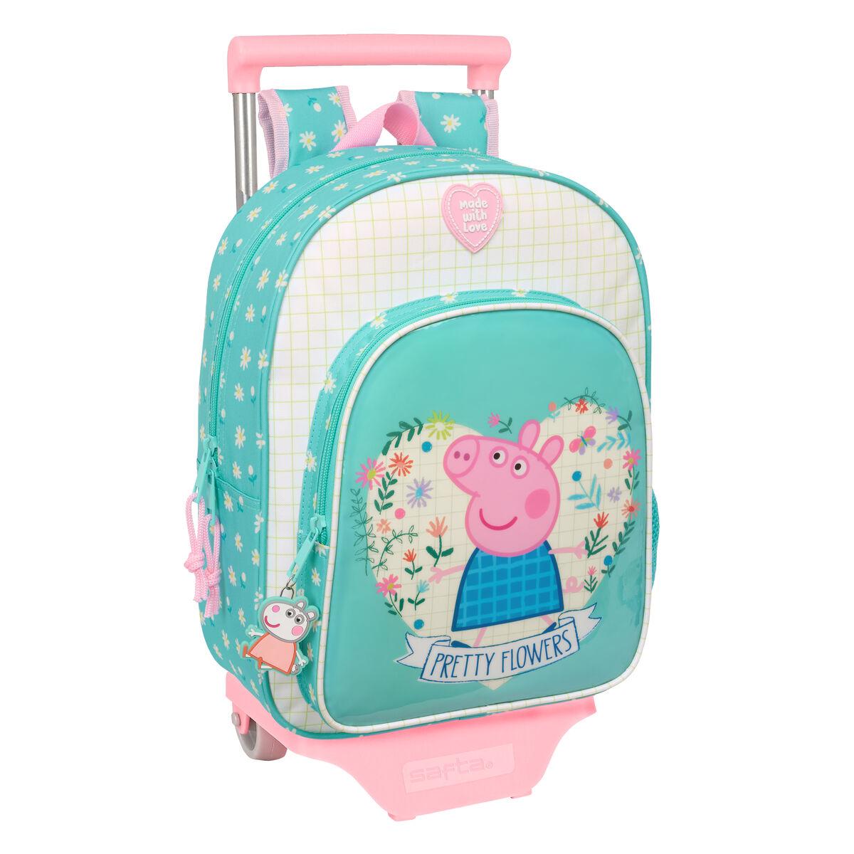 Peppa Pig skolerygsæk med hjul - Pretty Flowers, gul/mint, 26 × 34 × 11 cm