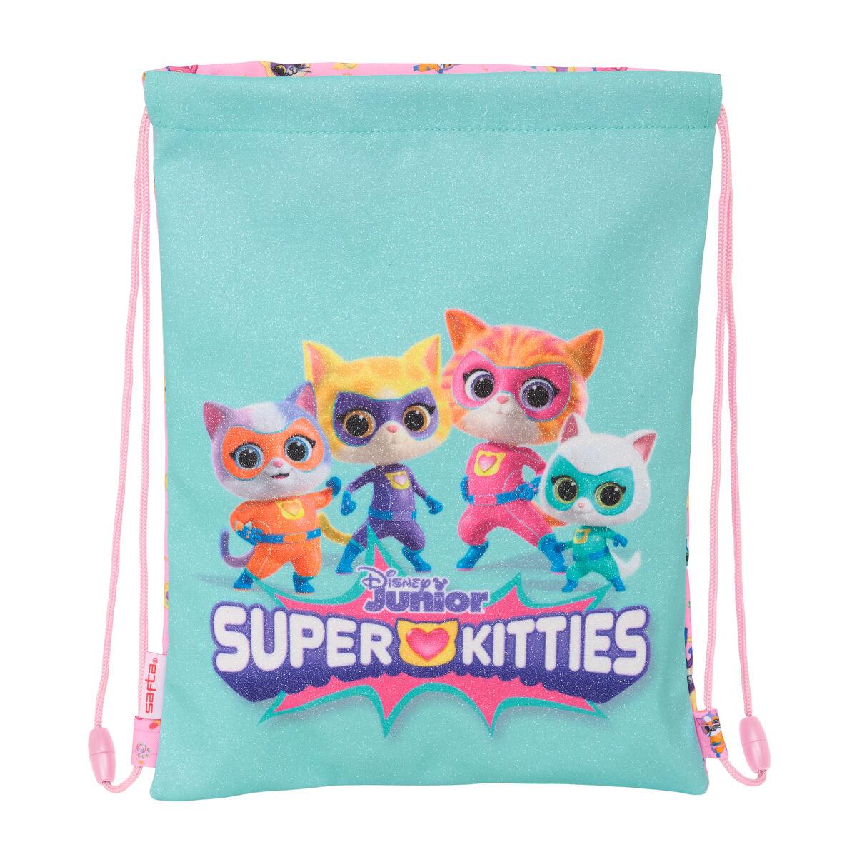 SuperKitties snørelukket rygsæk - pink/turkis 26 × 34 cm