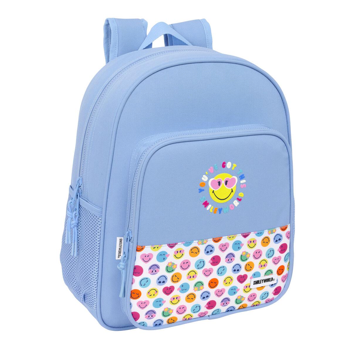 Smiley Skoletaske Joyful - Blå/Multifarvet 32 × 38 × 12 cm