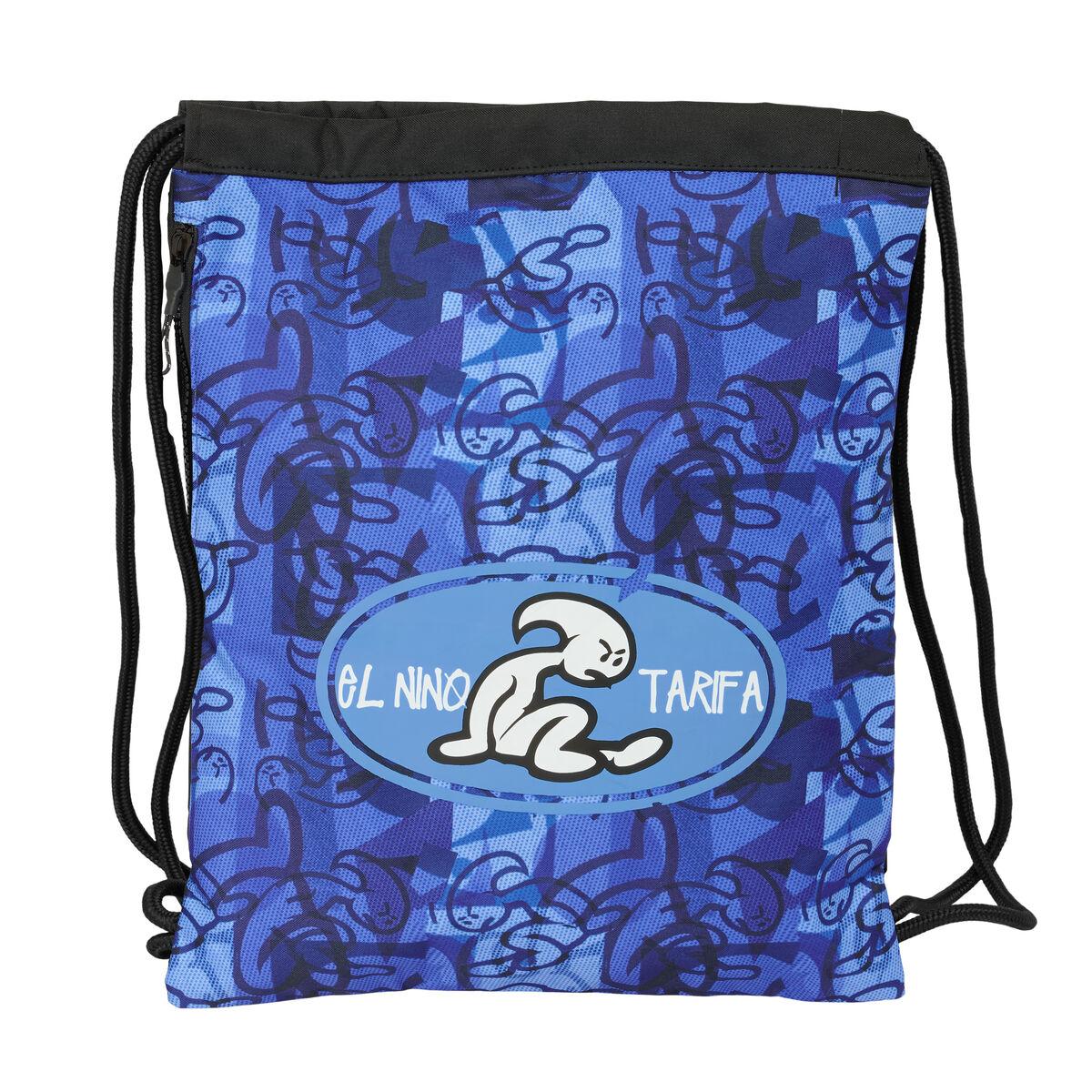 El Niño gymsack - blå/sort snøre-rygsæk 35 × 40 cm