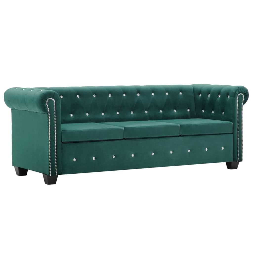 3-personers chesterfieldsofa fløjlsbeklædning 199 x 75 x 72 cm grøn