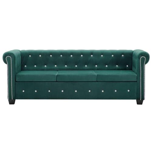 3-personers chesterfieldsofa fløjlsbeklædning 199 x 75 x 72 cm grøn