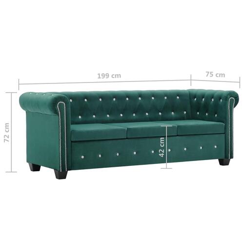 3-personers chesterfieldsofa fløjlsbeklædning 199 x 75 x 72 cm grøn