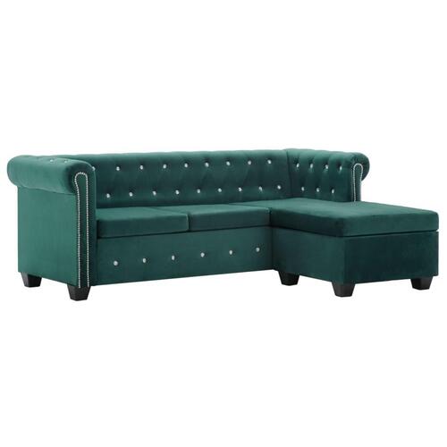 L-formet chesterfieldsofa fløjlsbeklædning 199 x 142 x 72 cm grøn