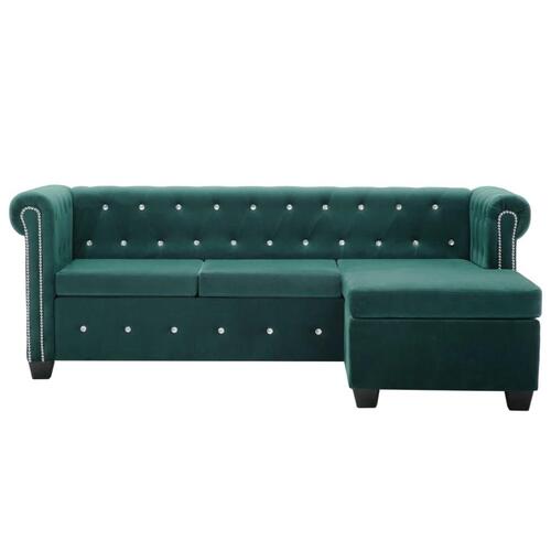 L-formet chesterfieldsofa fløjlsbeklædning 199 x 142 x 72 cm grøn