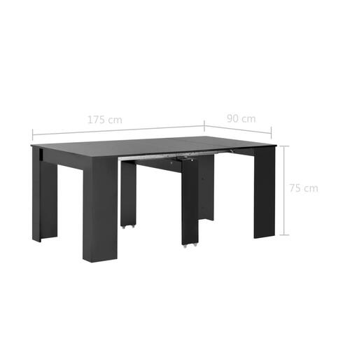 Udvideligt spisebord 175 x 90 x 75 cm sort højglans