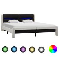 Sengestel med LED 180x200 cm kunstlæder hvid og sort