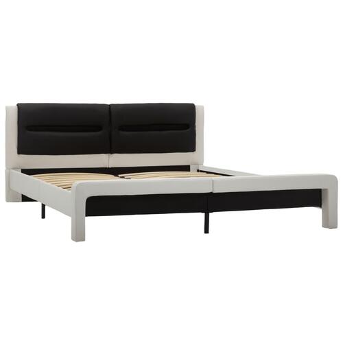 Sengestel med LED 180x200 cm kunstlæder hvid og sort