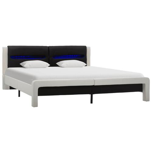 Sengestel med LED 180x200 cm kunstlæder hvid og sort