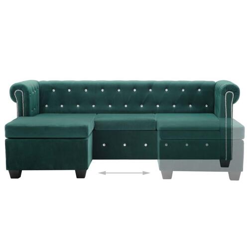 L-formet chesterfieldsofa fløjlsbeklædning 199 x 142 x 72 cm grøn