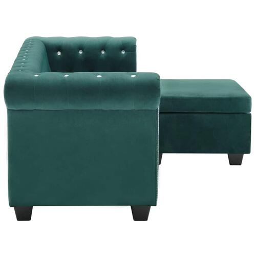L-formet chesterfieldsofa fløjlsbeklædning 199 x 142 x 72 cm grøn