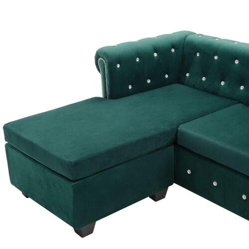 L-formet chesterfieldsofa fløjlsbeklædning 199 x 142 x 72 cm grøn