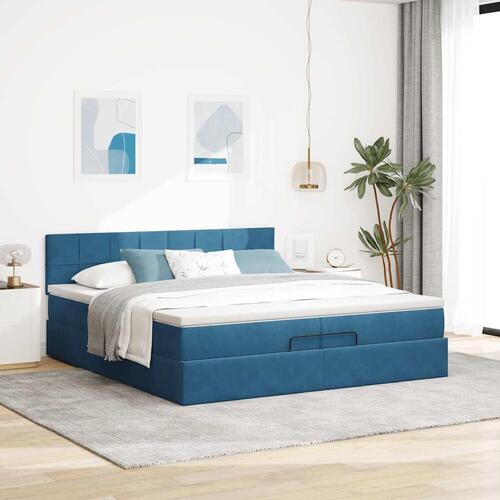 Osmannisk sengeramme med madras 200x200 cm fløjl mørkeblå