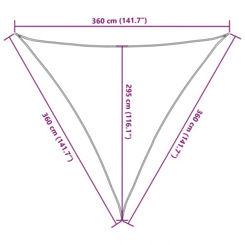 Solsejl trekantet 3,6 × 3,6 × 3,6 m - HDPE 160 g/m², lysegrå
