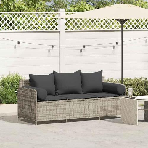 3-personers havesofa med hynder polyrattan lysegrå