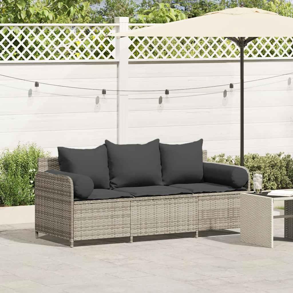 3-personers havesofa med hynder polyrattan lysegrå