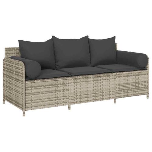3-personers havesofa med hynder polyrattan lysegrå