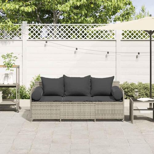 3-personers havesofa med hynder polyrattan lysegrå