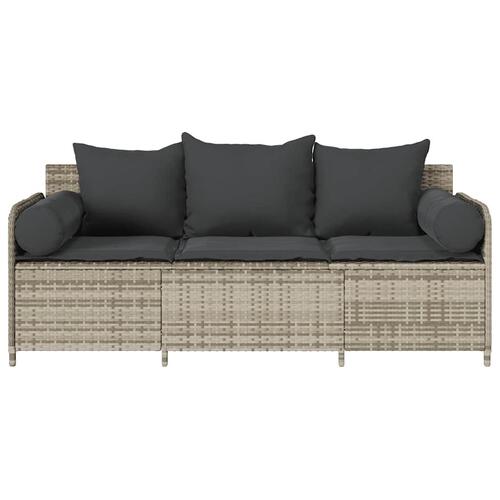 3-personers havesofa med hynder polyrattan lysegrå