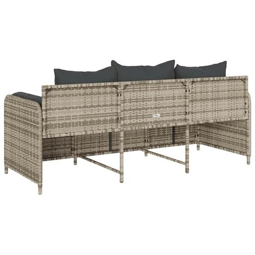 3-personers havesofa med hynder polyrattan lysegrå