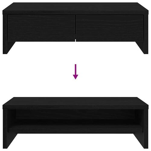 Skærmholder med skuffer 50x27x15 cm konstrueret træ sort eg
