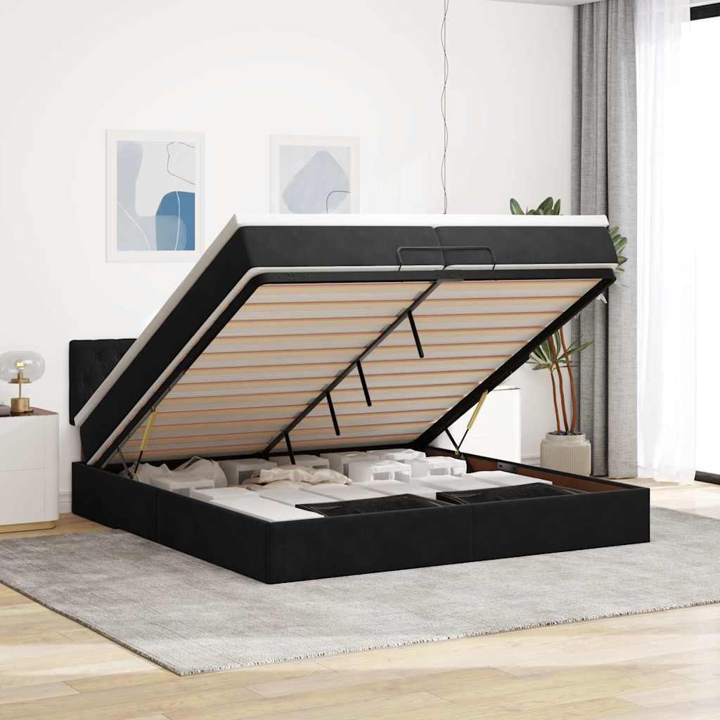 Osmannisk sengeramme med madras 200x200 cm fløjl sort billede