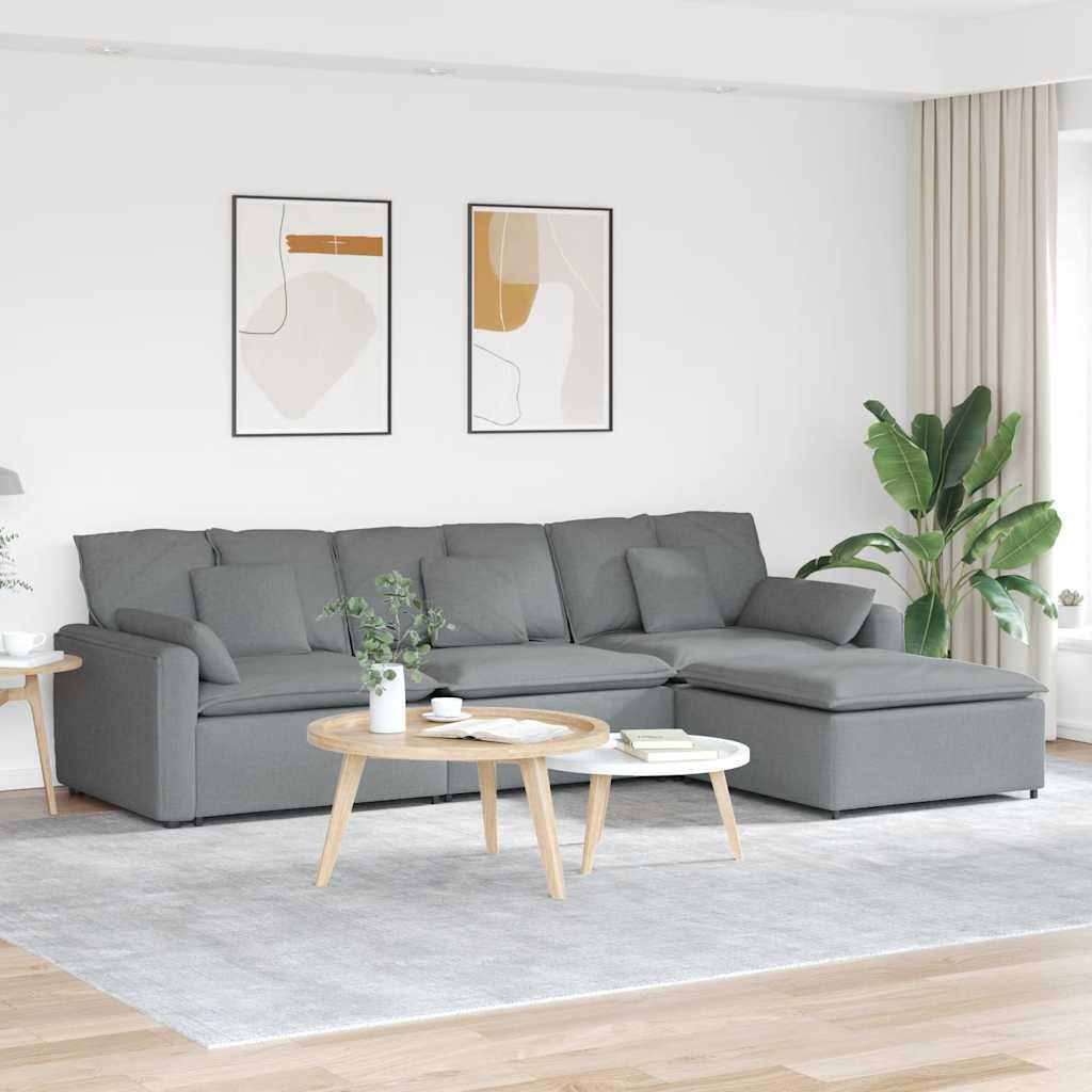 Modulsofa med fodskammel og hynder lysegrå