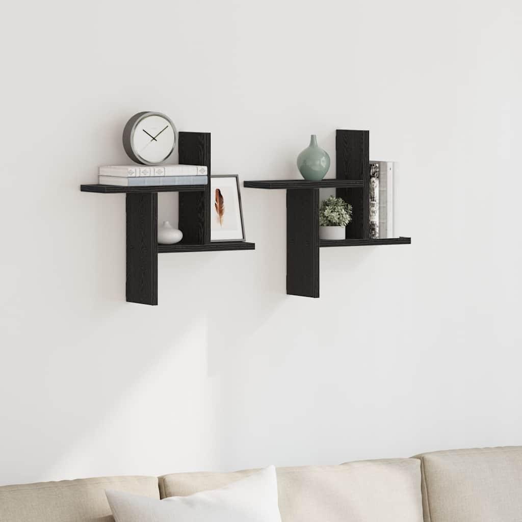 Væghylder 2 stk. 38x12x38 cm konstrueret træ sort egetræsfarve