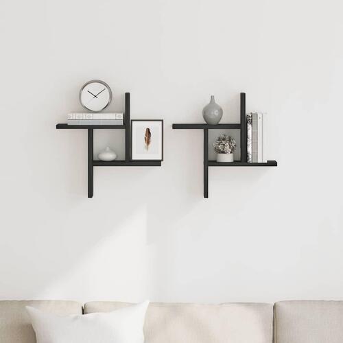 Væghylder 2 stk. 38x12x38 cm konstrueret træ sort egetræsfarve