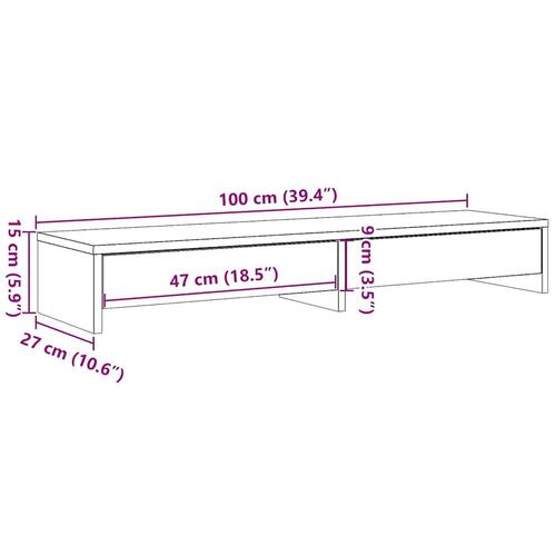 Skærmstander med skuffer 100x27x15 cm konstrueret træ sort eg